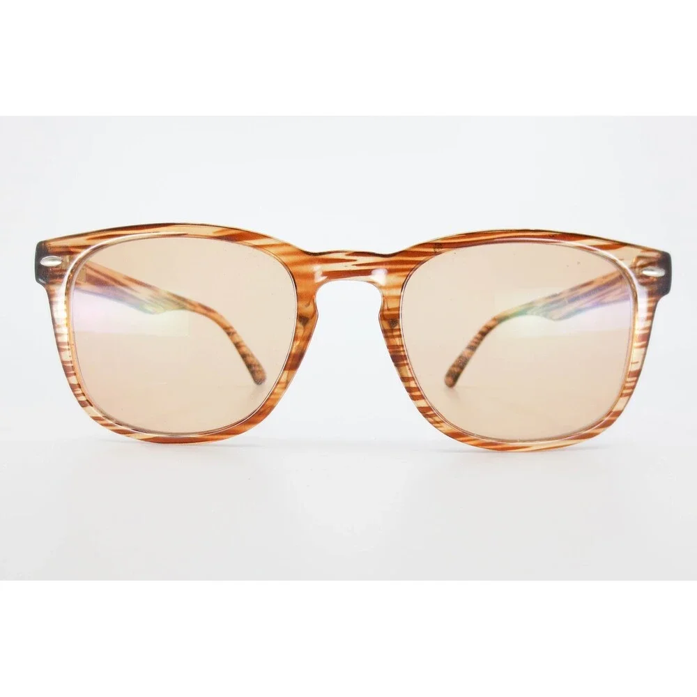 Zenni Square Brown Striped Wood Grain Eyeglass Frames Demo Lenses 50-20-145